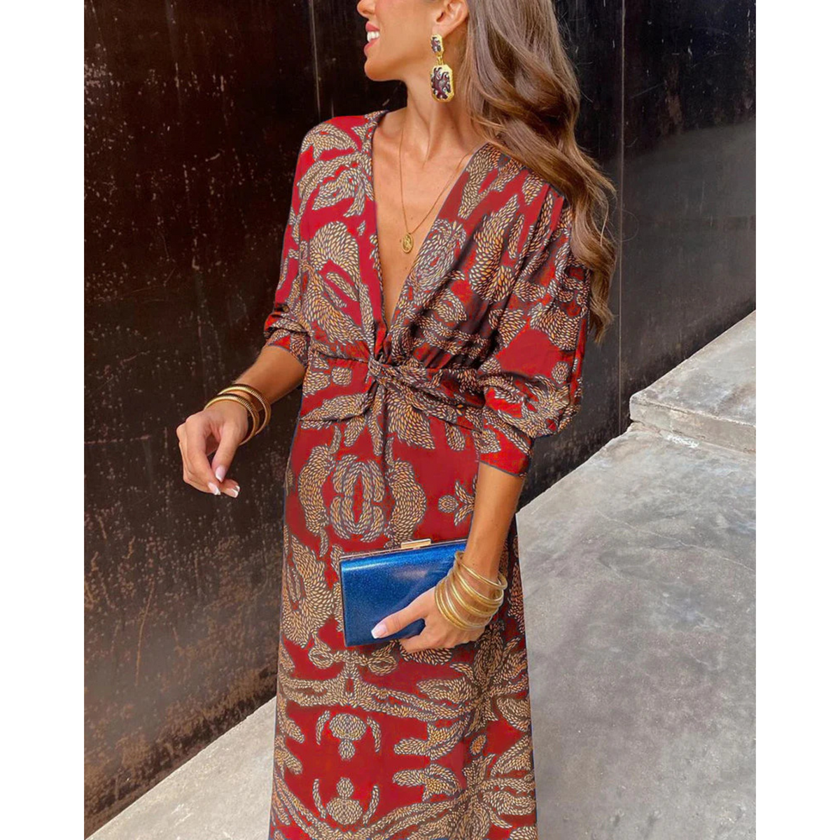 Arabella | Robe longue à décolleté plongeant et nœud torsadé