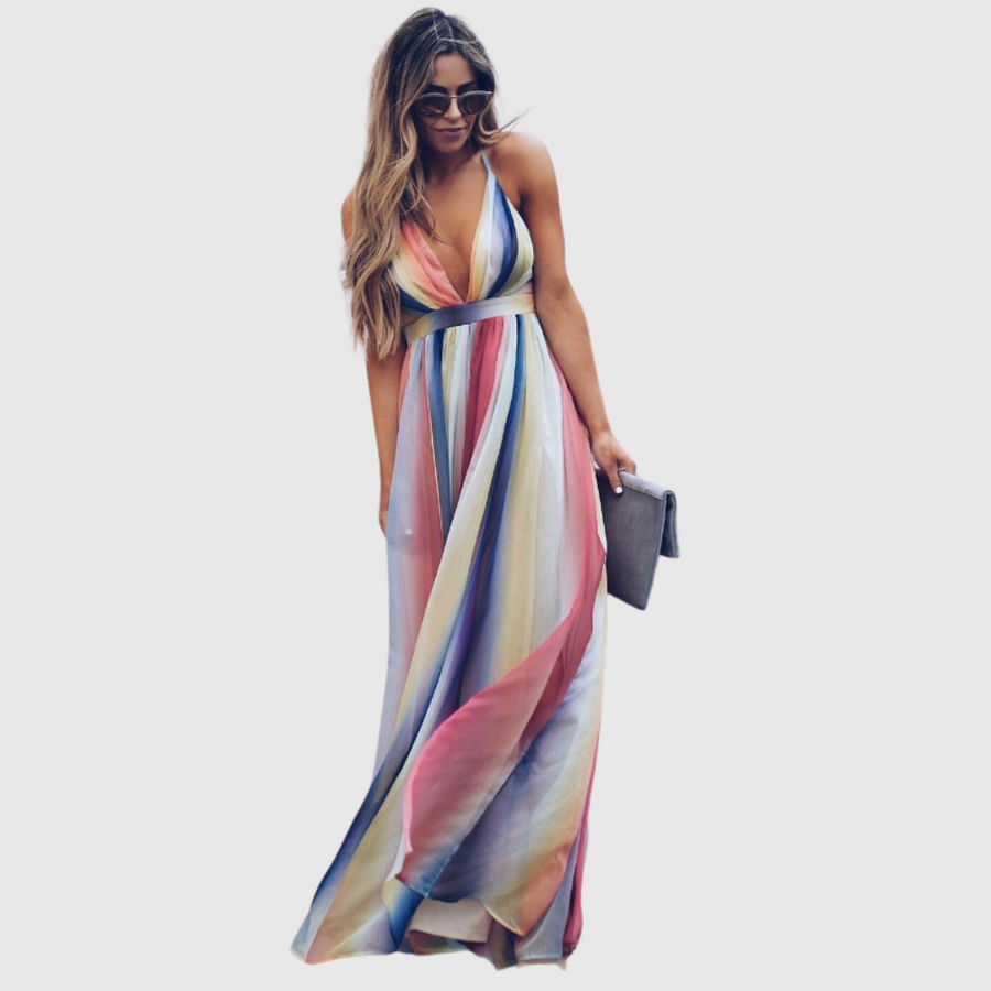 Clover | Robe longue bohème à imprimé arc-en-ciel
