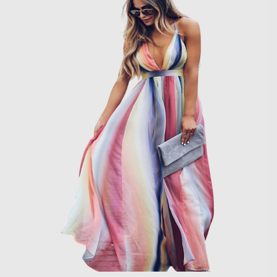 Clover | Robe longue bohème à imprimé arc-en-ciel