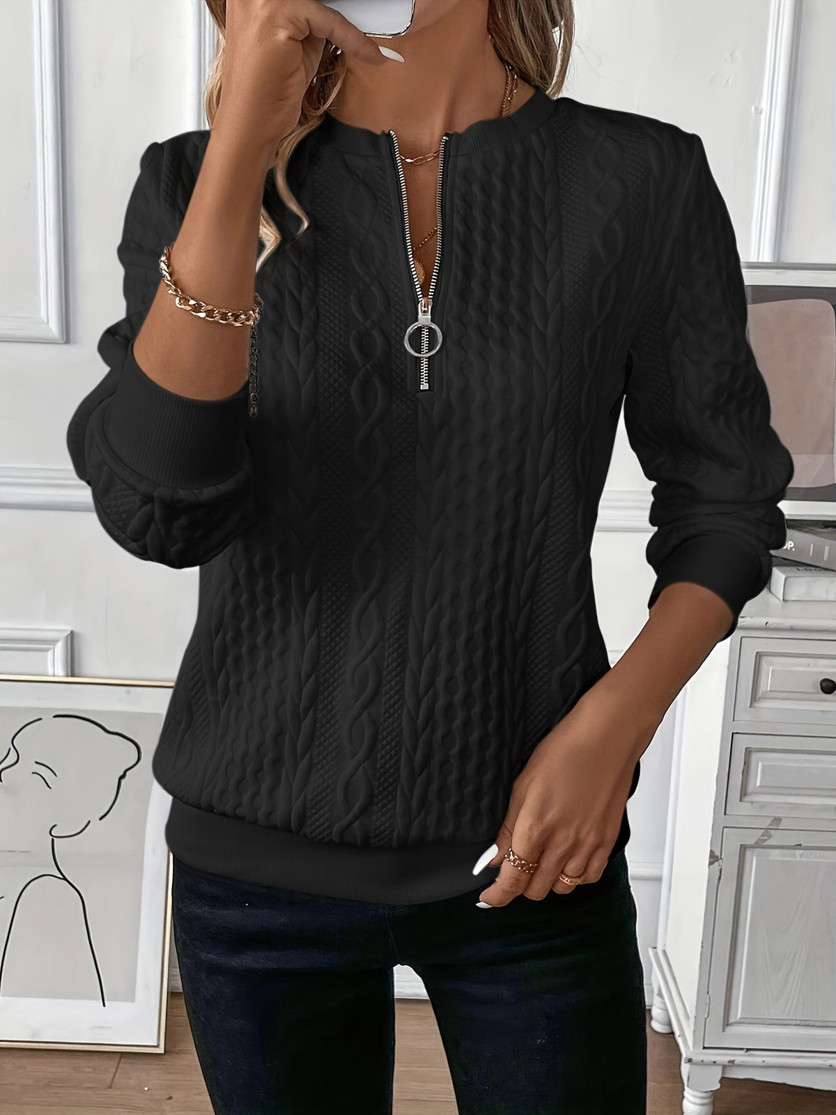 Lucia | Pull Zippé en Maille Torsadée Douillette