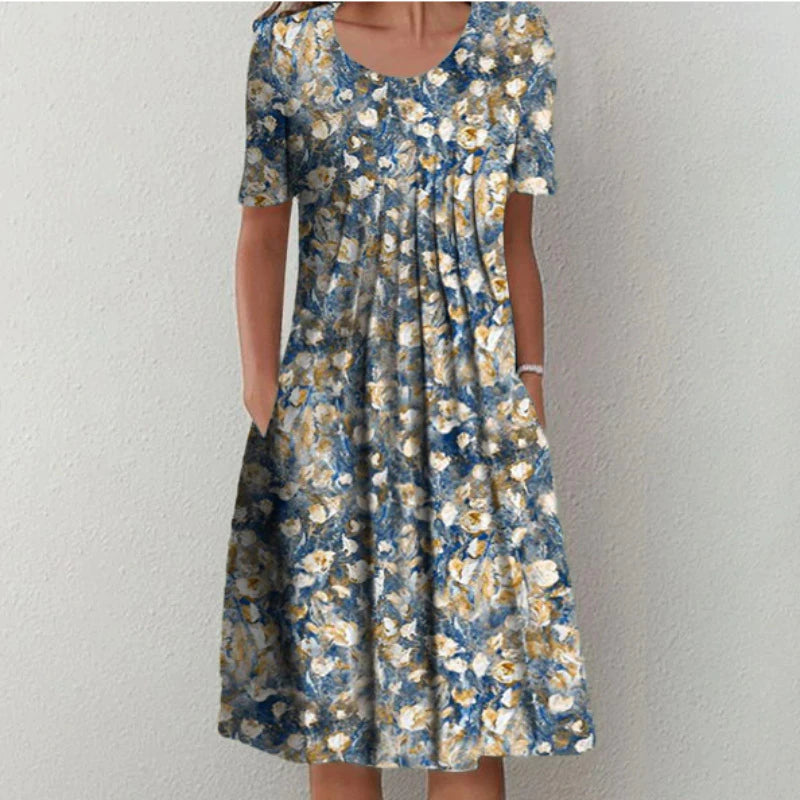 Robe d'été fleurie à coupe évasée pour femmes - Emma