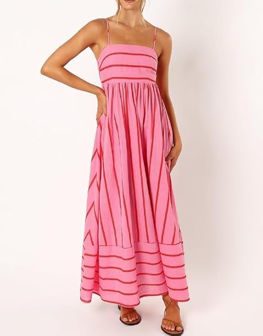 Elsie | Robe longue à rayures avec décolleté dégagé pour femmes