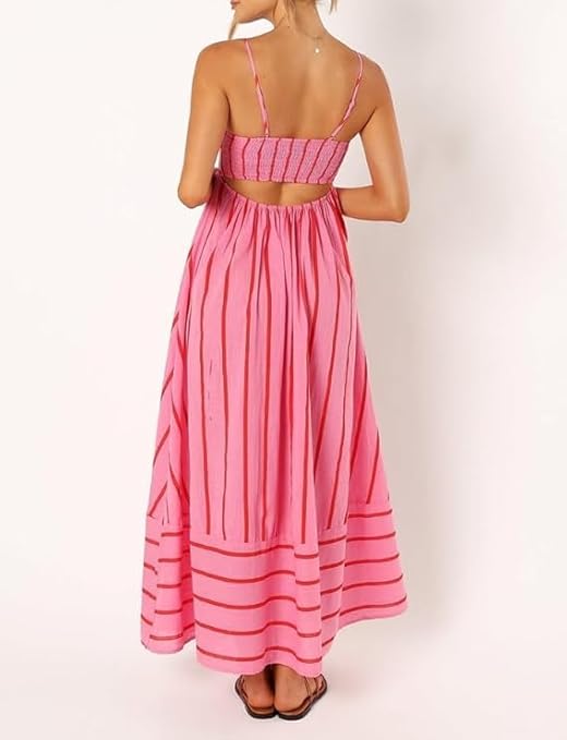 Elsie | Robe longue à rayures avec décolleté dégagé pour femmes