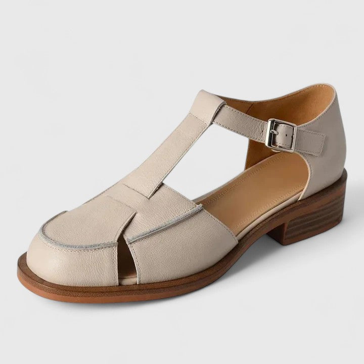 Odile | Souliers Ajourés à Bride en T et Talon Effet Bois