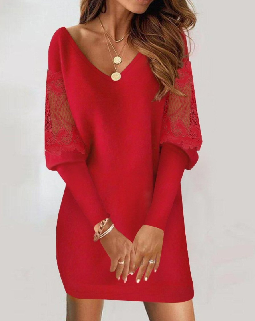 Éléonore | Robe courte élégante à manches en dentelle brodée