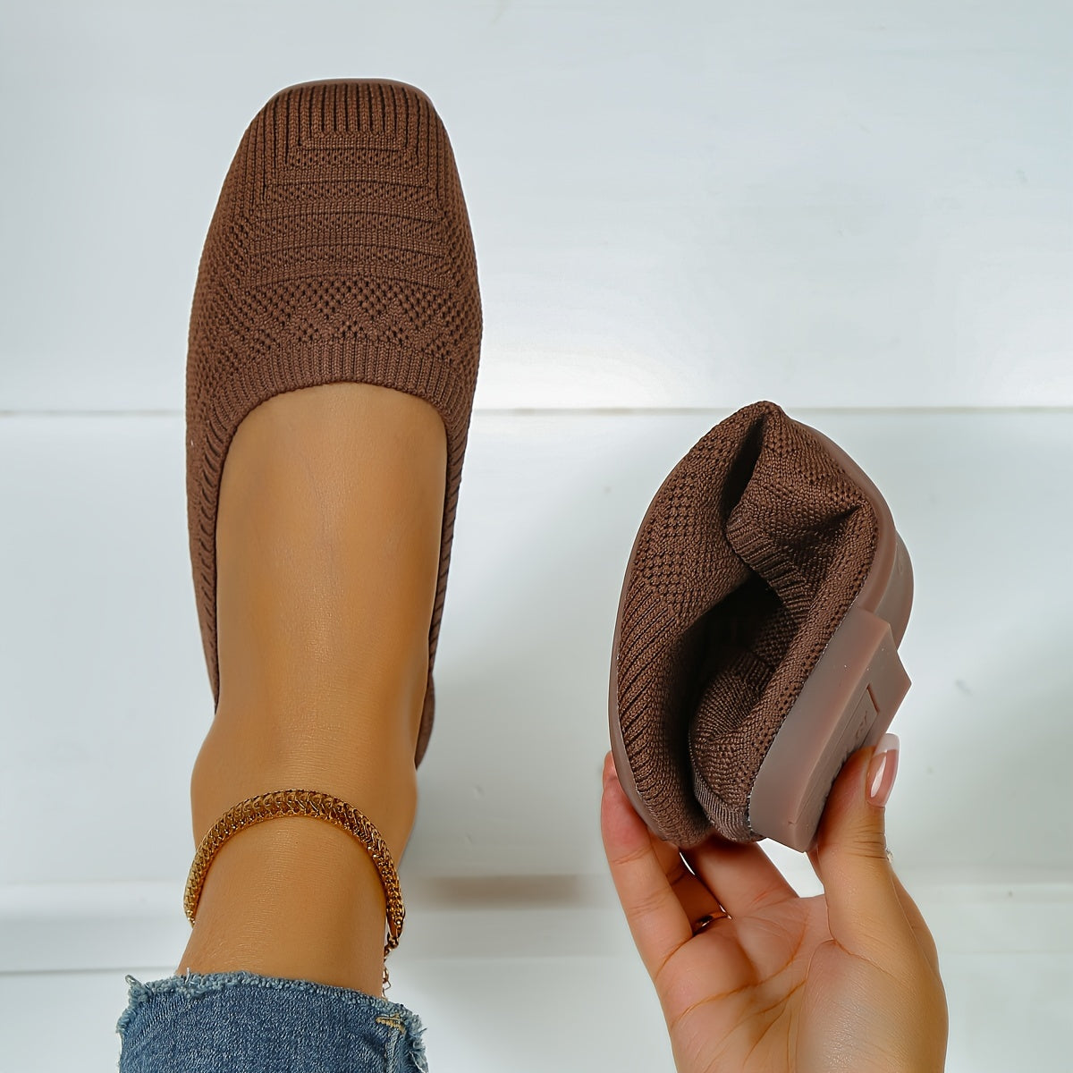 Élégance Noire - Ballerines Tissu Tissé Confort