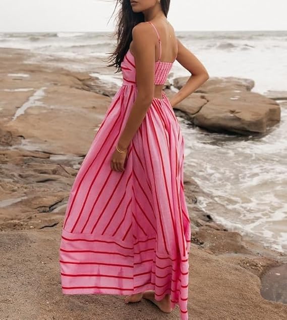 Elsie | Robe longue à rayures avec décolleté dégagé pour femmes