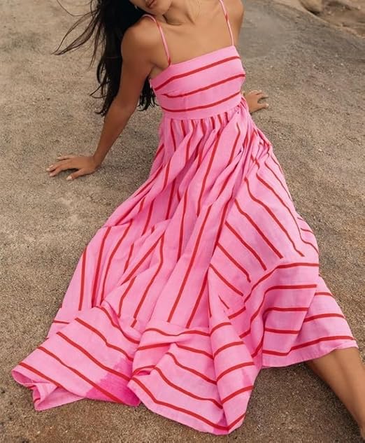 Elsie | Robe longue à rayures avec décolleté dégagé pour femmes