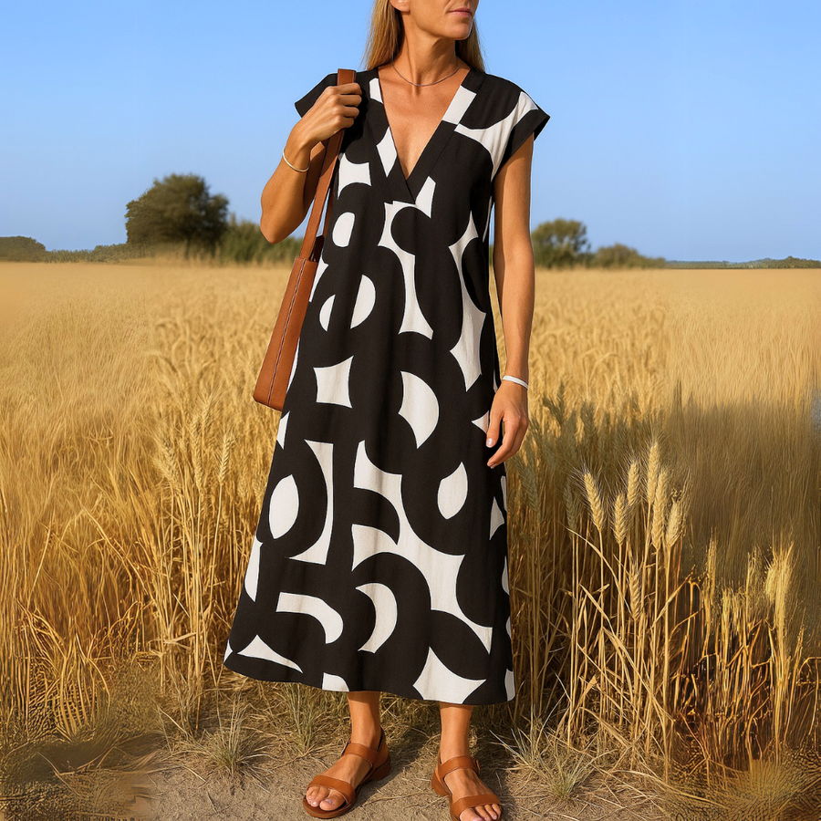 Tirzah | Robe géométrique fluide à col en V