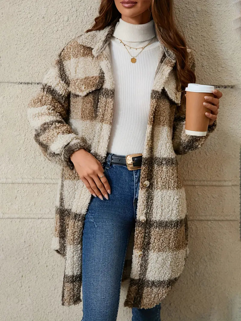 Isabelle™ | Manteau teddy à carreaux confortable