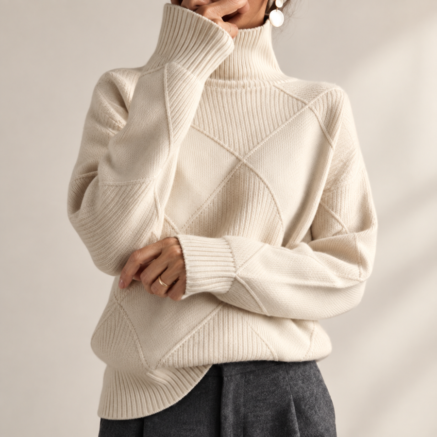Solène | Pull à col roulé en maille douce à motif géométrique