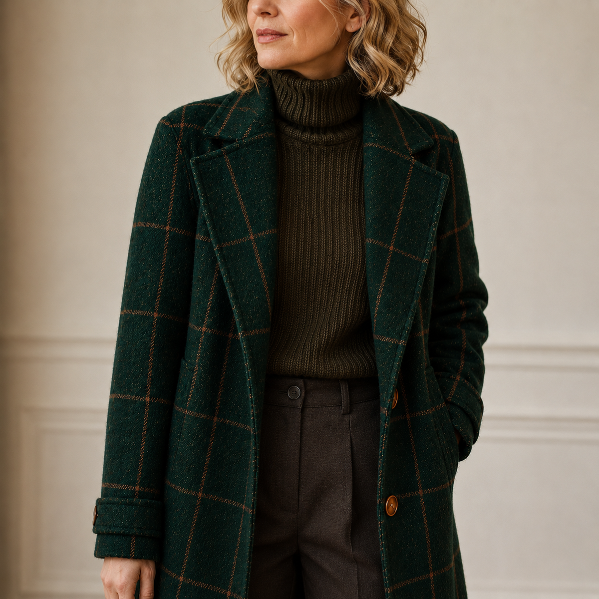 Bernice | Manteau Long à Carreaux Boutonné