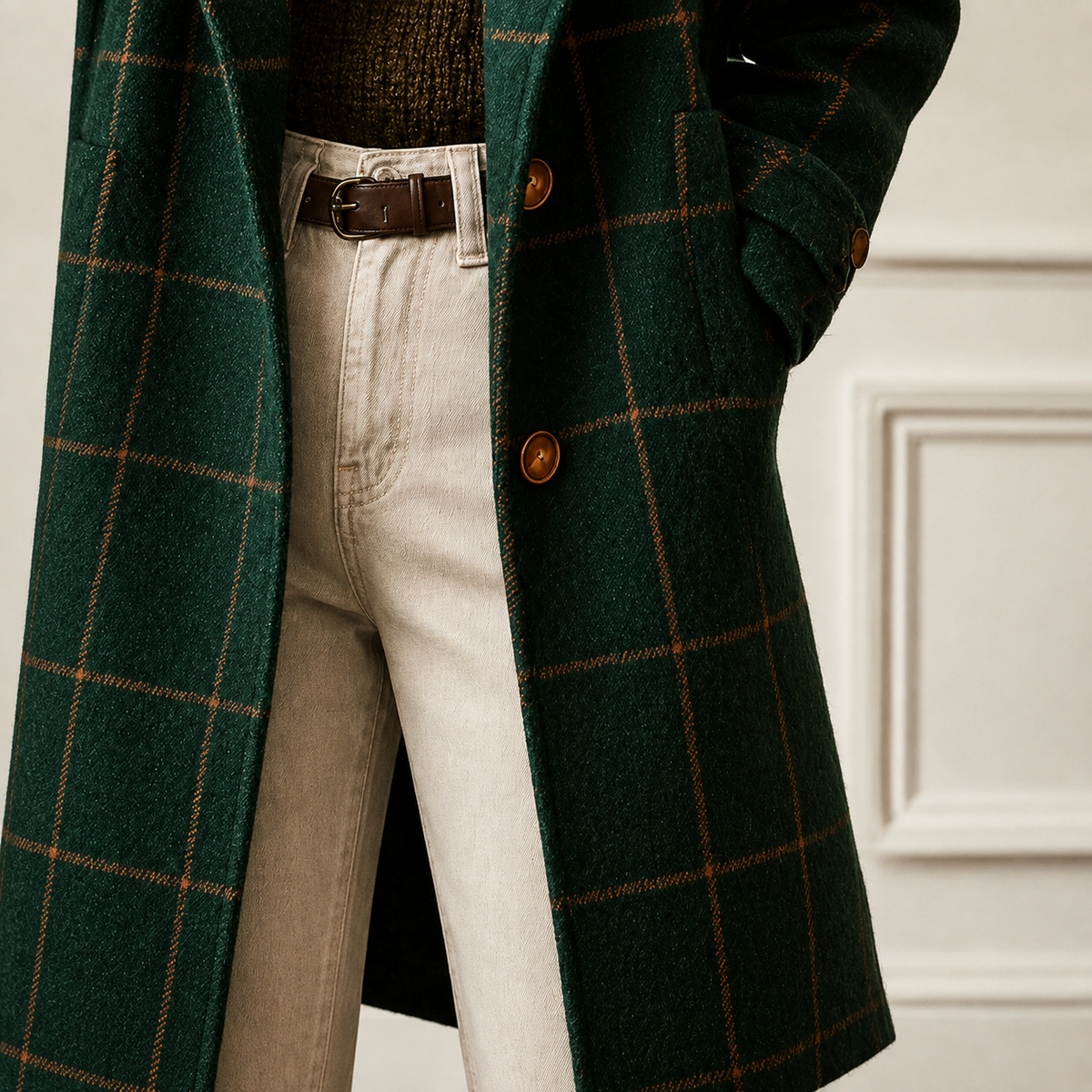 Bernice | Manteau Long à Carreaux Boutonné
