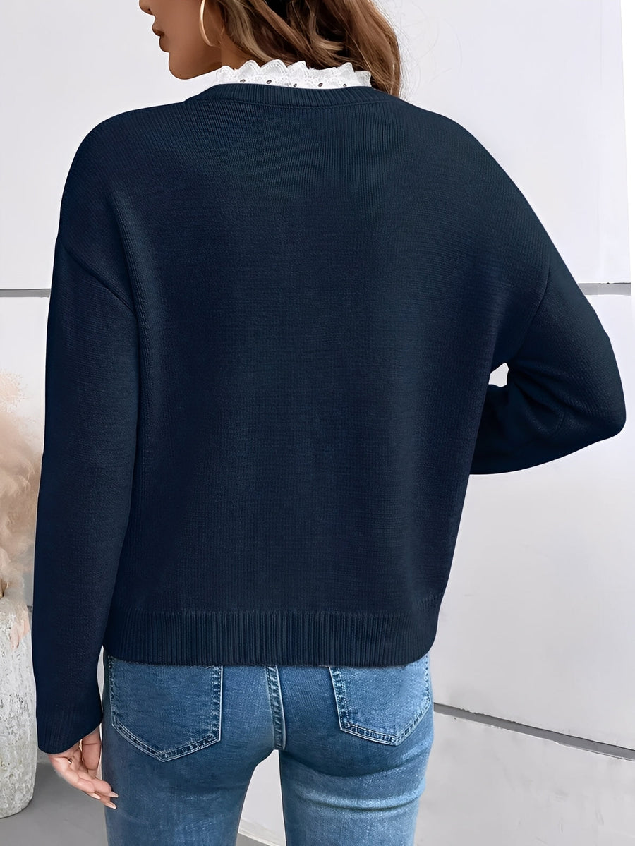 Céline | Pull chic à col dentelle, toucher cachemire