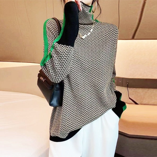Malou™ | Pull à Col Roulé à Rayures Contrastées