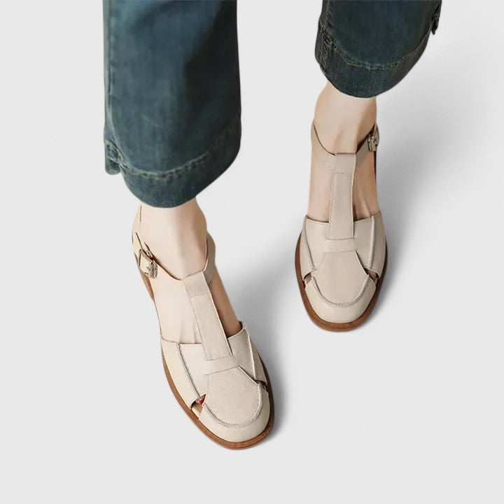 Odile | Chaussures ajourées à bride en T et talon effet bois