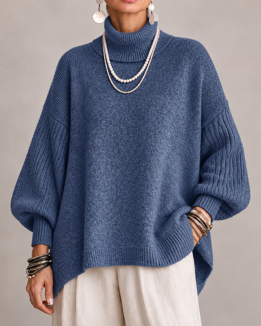 Annette | Pull ample à col roulé et ourlet asymétrique