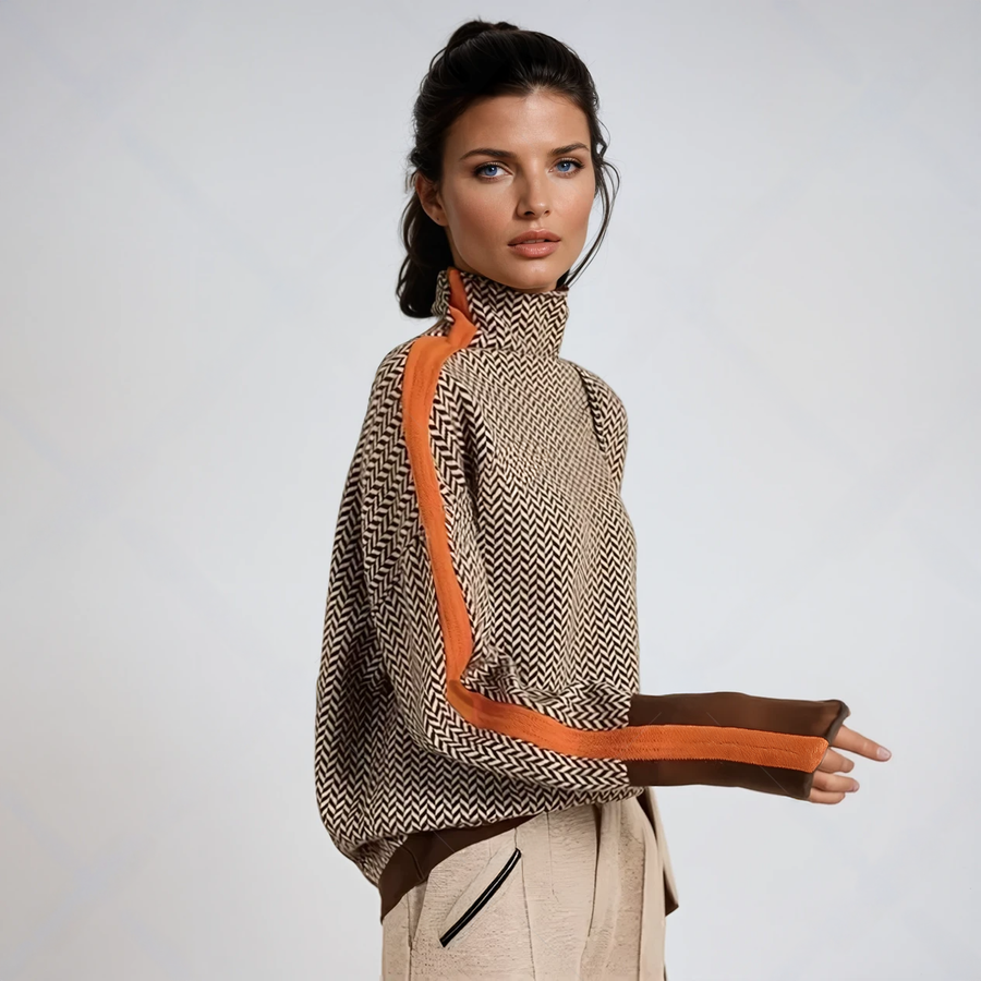 Malou™ | Pull à Col Roulé à Rayures Contrastées