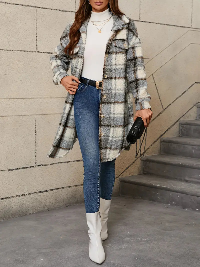 Isabelle™ | Manteau teddy à carreaux confortable