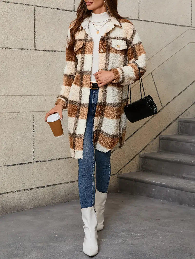Isabelle™ | Manteau teddy à carreaux confortable