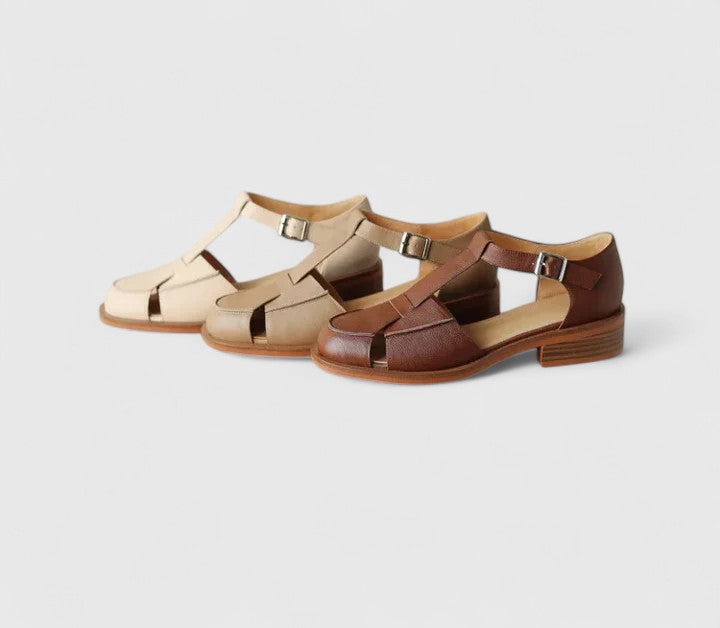 Odile | Chaussures ajourées à bride en T et talon effet bois