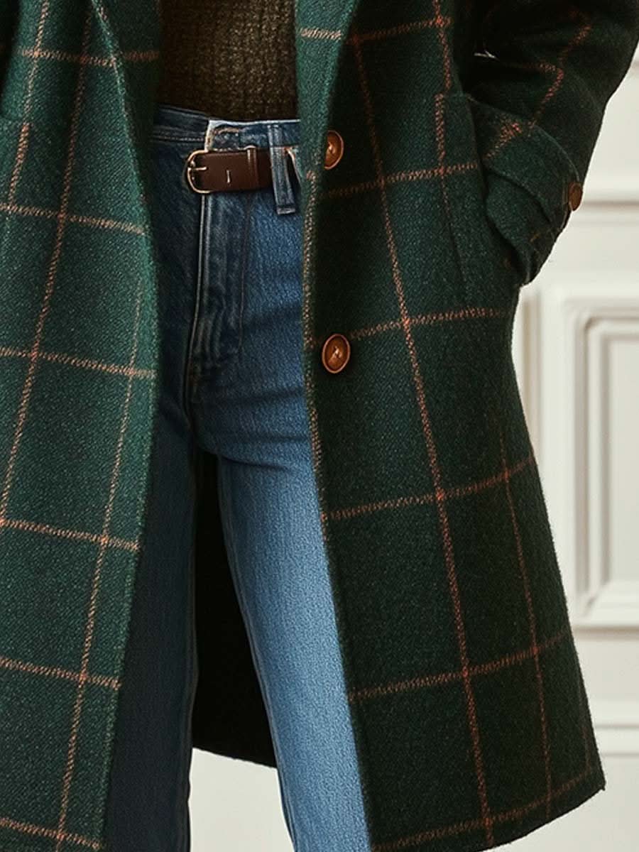 Bernice | Manteau Long à Carreaux Boutonné