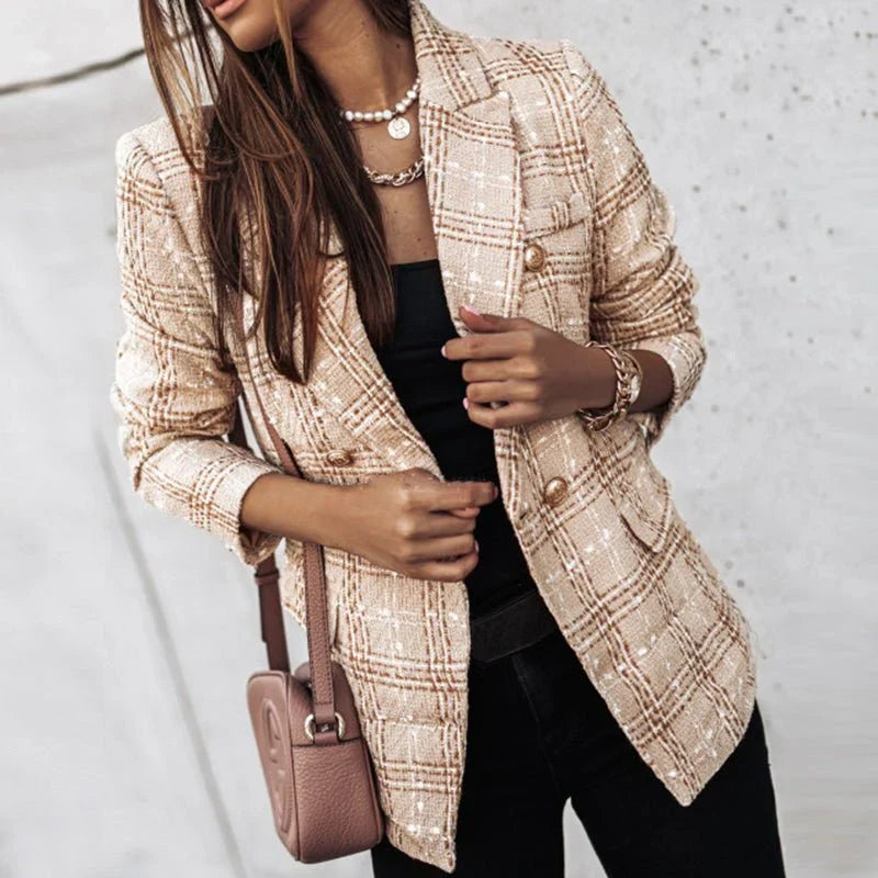 Catherine | Blazer en Maille à Carreaux